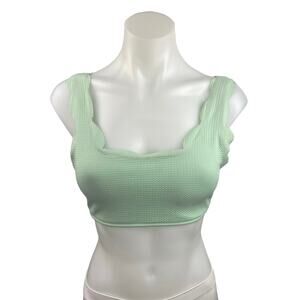 Zaful Green Square Neck Scalloped Lace Up Tie Back Chic Crop Top Size S